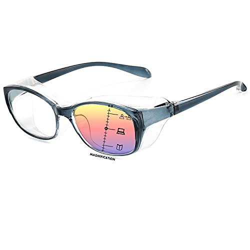Dollger Safety Glasses with Readers 1.5 2.0 1.0 Progressive Multifocus Anti Fog and Blue Light Blocking Reading Glasses - color: Blue, size: 2.5x