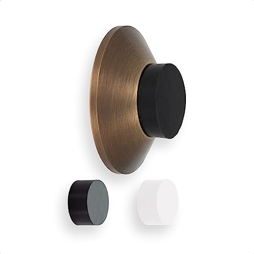 EVI Herrajes | Doorstop for Wall Placement | 1.77x0.66in | Antique Brass | Black and White Rubber Included | Adhesive Installation or with Screw - color: Leather Brass, size: 1,77x0,66"