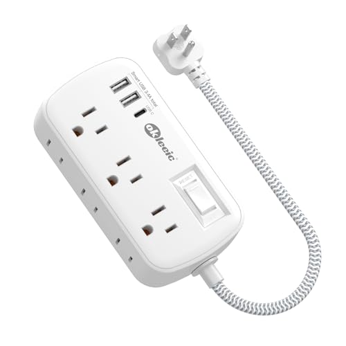 Short Extension Cord 1 ft - Flat Plug Small Power Strip Surge Protetor with 6 Outlets 3 USB (5V/3.4A 17W) Charging Ports, Multi Plug Wall Outlet Splitter for Home Office Dorm Roomc, White - size: 1 FT, style: 6AC+2U1C