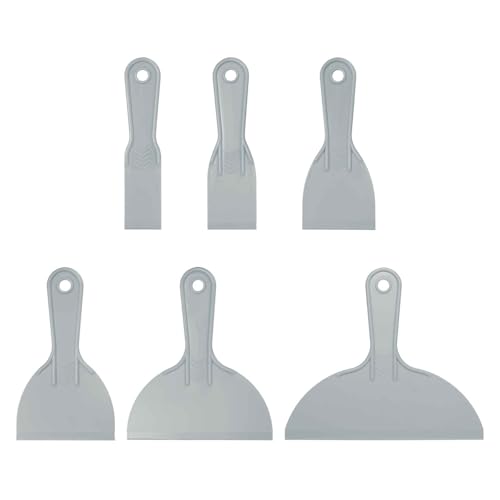 HARFINGTON 6pcs Putty Scraper Set Plastic Flexible Putty Knives Disposable Paint Spreader Cleaner Tool for Spackling, Patching Painting Repairing, Gray - color: Gray