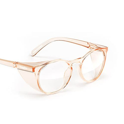Stoggles Round Z87.1 Certified Polycarbonate Safety Glasses, Scratch & Shatter-Proof, Blue-Light & UV Blocking Lens, Top & Side Shields, Anti-Fog Dip Coated, Durable, Protective & Stylish Eyewear - color: Peach