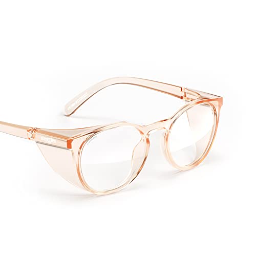 Stoggles Round Z87.1 Certified Polycarbonate Safety Glasses, Scratch & Shatter-Proof, Blue-Light & UV Blocking Lens, Top & Side Shields, Anti-Fog Dip Coated, Durable, Protective & Stylish Eyewear - color: Peach