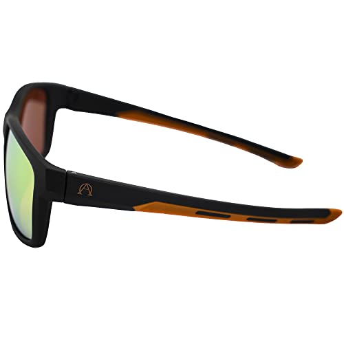 Alpha Omega AO4 Wraparound Sports Motorcycle Sunglasses Riding Glasses for Men or Women Black Frame w/Orange Mirror Lens