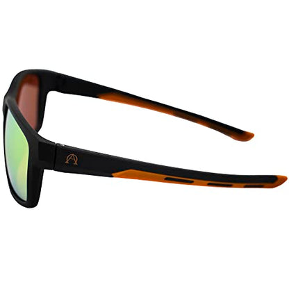 Alpha Omega AO4 Wraparound Sports Motorcycle Sunglasses Riding Glasses for Men or Women Black Frame w/Orange Mirror Lens