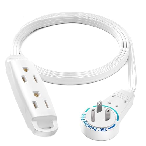 Maximm 360 Degree Rotating Flat Extension Cord 3 Ft Multi 3 Outlet Power Cord Grounded 16 AWG UL Certified, White - color: White, size: 3 Feet