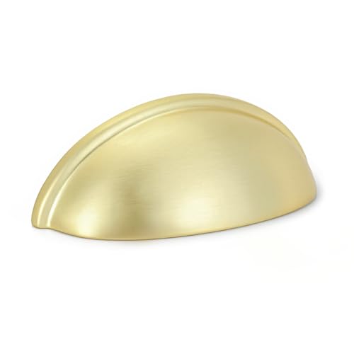 HOMOTEK 10 Pack Drawer Bin Cup Pulls Dresser Pulls for Cabinets Brushed Brass - 3 Inch Hole Centers Furniture Handles,Kitchen Cabinet Hardware - color: Brushed Brass, size: 10 Pack