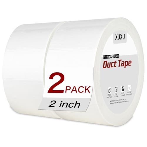 XUXU 2 Pack White Duct Tape Heavy Duty Waterproof, Strong Adhesive Tape Bulk for Indoor Outdoor Repairs Tear by Hand, 40 Yards x 2 Inch Total