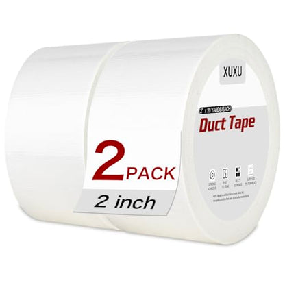 XUXU 2 Pack White Duct Tape Heavy Duty Waterproof, Strong Adhesive Tape Bulk for Indoor Outdoor Repairs Tear by Hand, 40 Yards x 2 Inch Total
