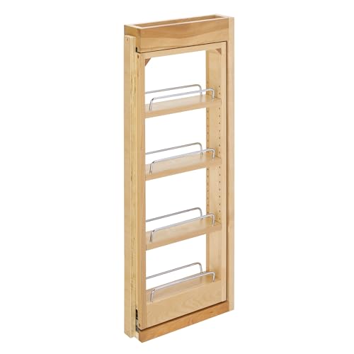 Rev-A-Shelf 3" W x 30" H Pullout Shelf Organizer for Between Wall Kitchen Cabinets, Filler Spice Rack & Seasoning Storage Holder, Maple Wood, 432-WF-3C - color: Brown, size: 3 x 30 inches