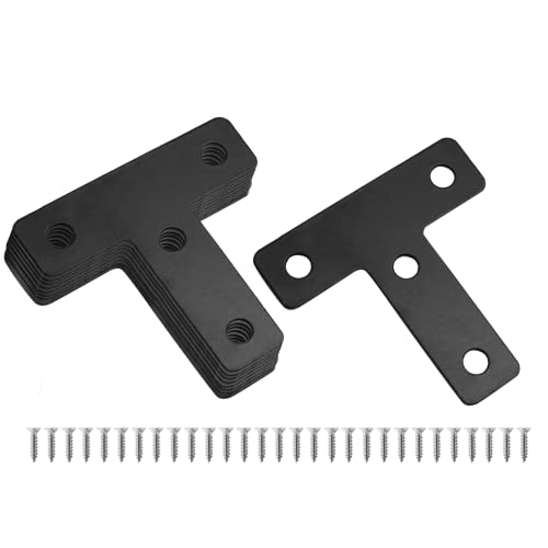 Uenhoy 20 Pcs T Shape Flat Mending Plates 50mm x 50mm (2" x 2") T Corner Braces T Bracket Connector Fixing Repair Plates for Furniture, Black - size: 50x50mm/2"x2", style: T Shape