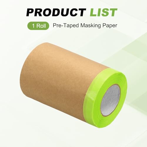 HARFINGTON Pre-Taped Masking Paper, 8" x 49 ft Paint Adhesive Protective Paper Painter Tape and Drape for Masking Auto Body Covering Wall Skirting Frames, Green - color: Green, size: 8 IN x 49 FT
