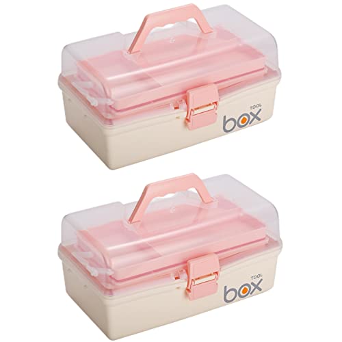 Kinsorcai 2PCS 12'' Three-Layer Clear Plastic Storage Box/Tool Box, Multipurpose Organizer and Portable Handled Storage Case for Art Craft and Cosmetic (White) - color: white, size: 2PCS