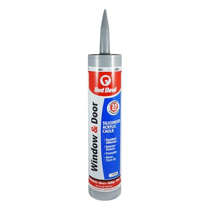Red Devil 084650 Window & Door Silicone Acrylic Caulk & Sealant, Gray, 100% Waterproof, Paintable, 10.1 oz, Pack of 1, Made in USA - color: Gray, style: Pack of 1