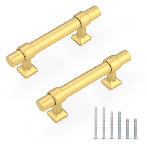 5Pack Hole Centers 2.5inch(64mm) Brushed Brass Cabinet Handles T Shaped Kitchen Cabinet Pulls Hardware Pull Handle for Cabinets Dressers 4inch Total Length - color: Brushed Brass, size: Hole Centers: 2.5inch