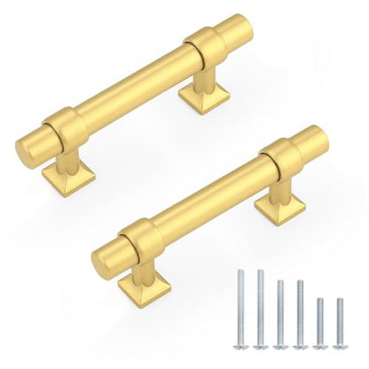 5Pack Hole Centers 2.5inch(64mm) Brushed Brass Cabinet Handles T Shaped Kitchen Cabinet Pulls Hardware Pull Handle for Cabinets Dressers 4inch Total Length - color: Brushed Brass, size: Hole Centers: 2.5inch