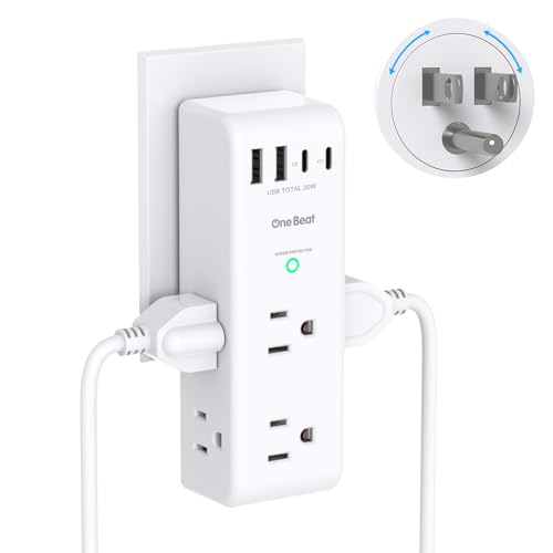 PD 20W Surge Protector Outlet Extender, Rotating Plug, One Beat 6 AC Multi Plug Outlet with 4 USB Ports (2 USB C), 1800J, 3-Sided Swivel Power Adapter with Spaced Outlet Splitter for Home Office Dorm - color: White, size: 2c2a&pd 20w, 1 Pack