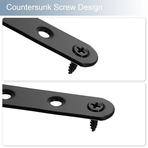 uxcell 4 Set Flat Repair Plates, 0.63 x 3 Inch Stainless Steel Flat Straight Brace Bracket Mending Joining Plates with Screws for Fixing Wooden Furniture Corner, Black
