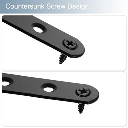 uxcell 4 Set Flat Repair Plates, 0.63 x 3 Inch Stainless Steel Flat Straight Brace Bracket Mending Joining Plates with Screws for Fixing Wooden Furniture Corner, Black