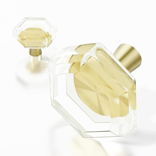 Crystal Brass Kitchen Cabinet Drawer Knob Modern Dresser Knobs, Vanity Drawer Pull Hexagon Brushed Gold 4 Pack - color: Gold-4 pack, size: Hexagon