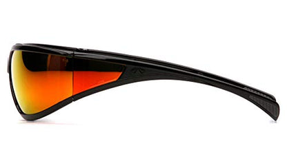 Pyramex Exeter Safety Eyewear - color: Glossy Black Frame/Sky Red Mirror Anti-fog Lens