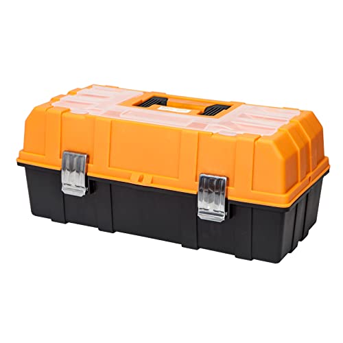 BIG RED ATRJH-3430B Torin 17" Plastic 3-Layer Multi-Function Storage Tool Box with Tray and Dividers, Black/Orange - style: Plastic Tool Box
