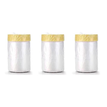Pre-Taped Masking Film Paint Adhesive Protective Film Roll Painters Plastic with Tape Tape and Drape for Automotive Painting Covering (Size - 3.6 x 65-Feet,3 Pack) - style: 3.6-feet X 65-feet, 3 pack