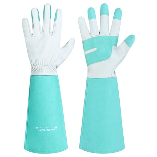 HANDLANDY Long Gardening Gloves for Men & Women, Thorn Proof Rose Pruning Gloves Leather Gauntlets Garden Glove Yard Work Glove (Teal Green, Small) - color: Teal Green, size: Small (Pack of 1)