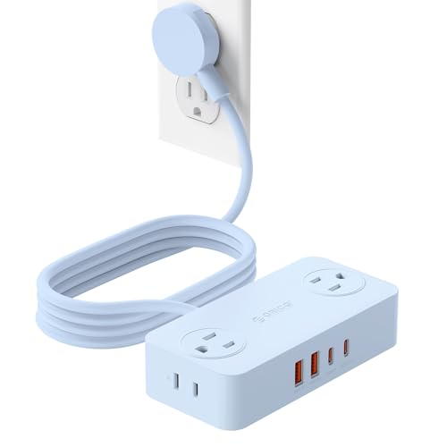 ORICO Power Strip with USB Port, 5Ft Extension Cord with Multiple Outlets for Desk, 8 in 1 Charging Station (AC*4, USB-C*2, USB-A*2) Desktop Accessories for Home, Office, Dorm, Room - CPR20 Blue - color: Blue