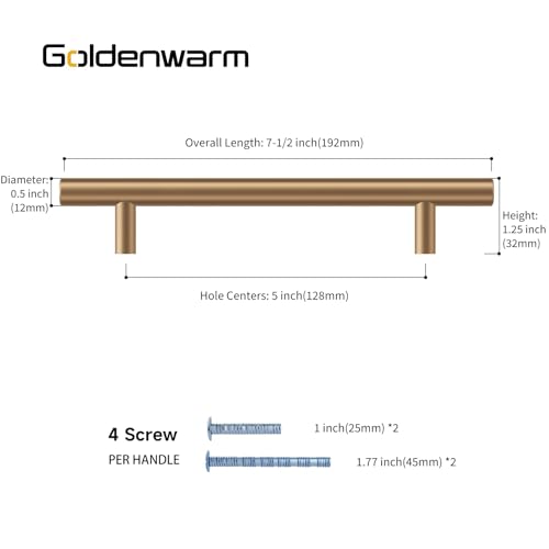 Goldenwarm 5 Pack Champagne Bronze Cabinet Pulls Gold Cabinet Handles 5 inch(128mm) Champagne Drawer Handles Brushed Bronze Drawer Pulls Kitchen Dresser Door Hardware - color: Champagne Bronze, size: 5in Hole Centers