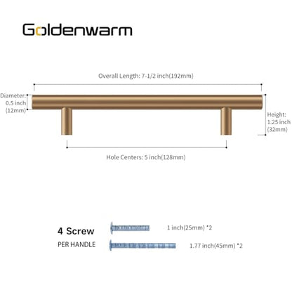 Goldenwarm 5 Pack Champagne Bronze Cabinet Pulls Gold Cabinet Handles 5 inch(128mm) Champagne Drawer Handles Brushed Bronze Drawer Pulls Kitchen Dresser Door Hardware - color: Champagne Bronze, size: 5in Hole Centers