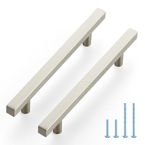 JOY DECOR 10 Pack 5 Inch Brushed Nickel Square Cabinet Handles Stainless Steel Cabinet Hardware Pulls for Kitchen and Drawers with 7-3/8 Inch Overall Length - color: Brushed Nickel, size: 5 Inch Hole Center