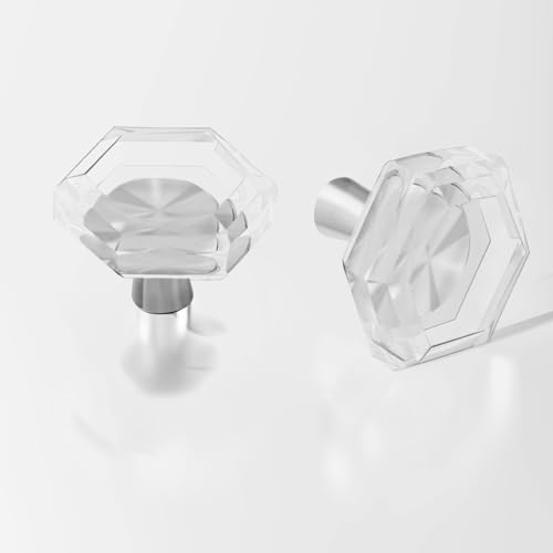 Crystal Brass Knobs Kitchen Cabinet Drawer Knob, Glass Hexagon Cut Shape and Brushed Nickel Solid Base, Decorative Elegant Pulls for Girls Boys 4 Pack,Easy to Installation for Bedroom Bathroom - color: Nickel-8 pack, size: Hexagon