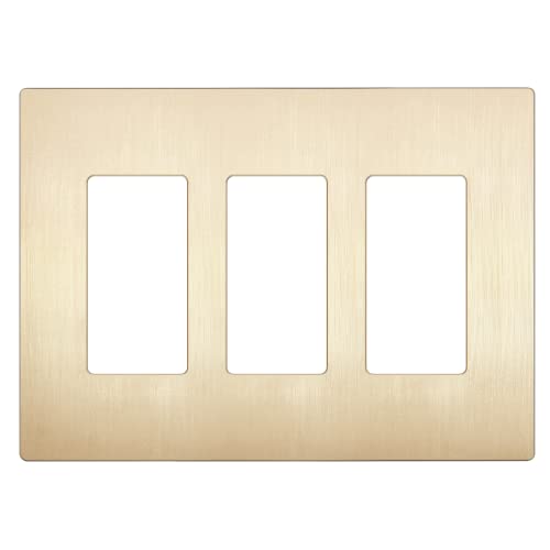 LIDER Brushed Finish Decorator Switch Cover, Screwless Wall Plate, Mid-Size 3-Gang 4.88" x 6.77", Unbreakable Polycarbonate Thermoplastic, UL Listed, LSWP-33M-BGD, Brushed Gold - color: Brushed Gold, size: 3 Gang