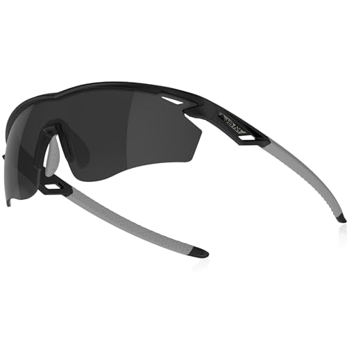 Polarized Sports Sunglasses for Men Women,Wrap Around Sun Glasses for Running Cycling Baseball Fishing Golf Hiking - color: Black
