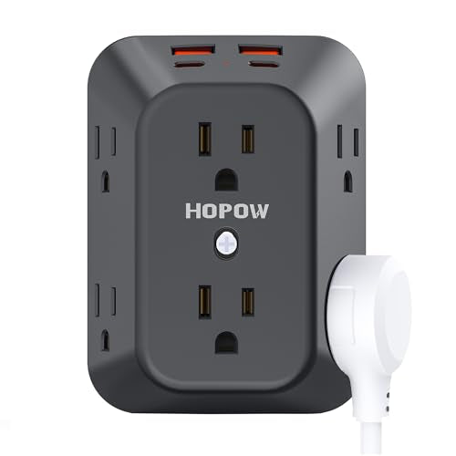 USB Wall Charger Surge Protector, HOPOW 6 Outlet Extender with 4 USB Charging Ports (2 USB C), 3-Sided 1050J Multi Plug Wall Outlet, Wall Mount for Home Travel Office, Black - color: Black, size: 1 Pack