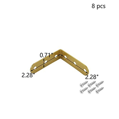 Wealrit 8 pcs Gold L Shape Brackets,Right Angle Corner Brace with Screws,L Shape Corner Brackets,Right Angle Bracket,2.28 Inch Length - size: 2.28"