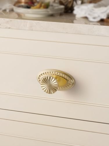 5 Pack Brushed Gold Cabinet Knobs with Base Brass Flat Drawer Pulls Kitchen Cupboard Bathroom Dresser Cabinet Hardware Handles Zinc Alloy - color: Brushed Gold, size: Knob with Base
