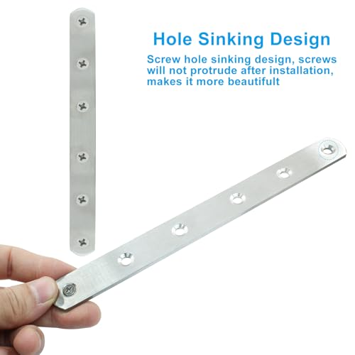 4 Pack 8 Inch Stainless Steel Flat Plate Straight Bracket Flat Metal Brace Bracket, 200mm Metal Brackets Mending Repair Plate Brace with Screws for Wood Straight Brace - size: 8"-200mm-Silver