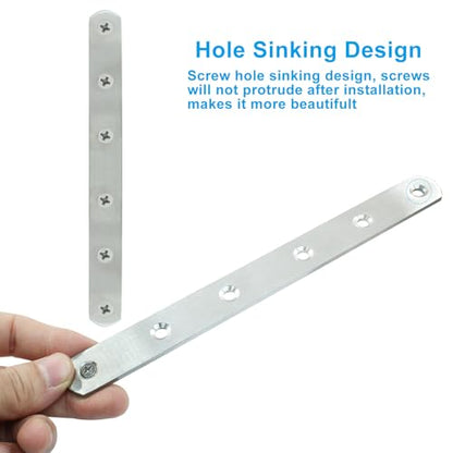 4 Pack 8 Inch Stainless Steel Flat Plate Straight Bracket Flat Metal Brace Bracket, 200mm Metal Brackets Mending Repair Plate Brace with Screws for Wood Straight Brace - size: 8"-200mm-Silver