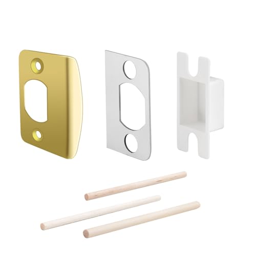 Standard Strike Plates with Repair Kits, Door Latch Restorer Striker with Sub-Plates and Wood Dowels, Fix Aged Strike Opening (Gold, 1 Pack) - color: Gold, size: 1 Pack