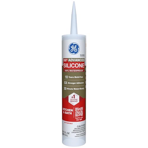 GE Advanced Silicone Caulk for Kitchen & Bathroom, Clear, 10 fl oz Cartridge, 12 Pack - 100% Waterproof Silicone Sealant, 5X Stronger Adhesion, Shrink & Crack Proof - color: Clear, size: Pack of 12