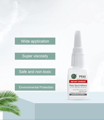 Super Glue for Plastic, Instant Strength - Waterproof, Heat-Resistant, Clear Glue with Precise Nozzle. Instant Super Glue for Model, Vinyl, Crafts, Acrylic, PVC, ABS, PBT, PS, PA, PC, PM, MA, Nylon