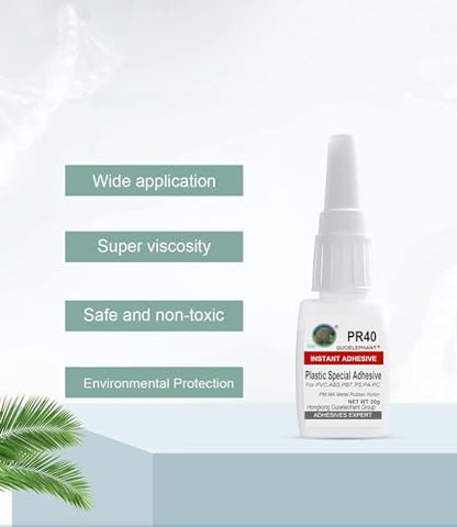Super Glue for Plastic, Instant Strength - Waterproof, Heat-Resistant, Clear Glue with Precise Nozzle. Instant Super Glue for Model, Vinyl, Crafts, Acrylic, PVC, ABS, PBT, PS, PA, PC, PM, MA, Nylon