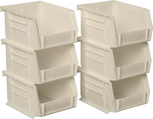 Akro-Mils 30210 AkroBins Plastic Storage Bins, Space-Saving Stackable Bins for Garage, Pantry, Craft Organization, 5" x 4" x 3", Stone, 6-Pack - color: Stone, size: 6 Pack