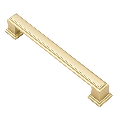 Alzassbg 10 Pack Brushed Gold Cabinet Pulls, 5 Inch(128mm) Hole Center Cabinet Handles Kitchen Pulls for Cabinets and Drawer AL3071MGP - color: Brushed Gold, size: 5" Hole Center