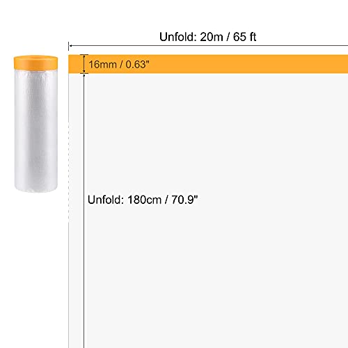 uxcell Pre-Taped Masking Film, 70.9 in x 65 Ft, Plastic Drop Cloth with Medium-Tack Painters Tape for Painting Protection - size: 70.9 in x 65 Ft