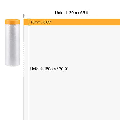 uxcell Pre-Taped Masking Film, 70.9 in x 65 Ft, Plastic Drop Cloth with Medium-Tack Painters Tape for Painting Protection - size: 70.9 in x 65 Ft