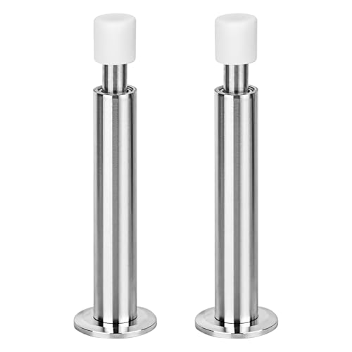 Framendino, 2 Pack Metal Spring Door Stoppers for Wall 4.4 Inch Stops Mounted Doorstop Holder with Rubber Tips Silver