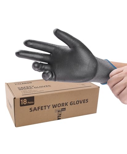 LANON 18 Pairs Safety Work Gloves, Mechanic Working Gloves for Men,Breathable PU Coated, Seamless Knit,Double Wash, Grey, Medium - color: Grey, size: Medium(Pack of 18)