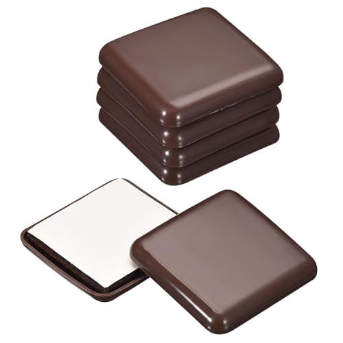 uxcell Furniture Sliders, 8Pcs 2" - Plastic Self-Adhesive Square Sliding Pads, Chair Glides for Carpeted Tile Vinyl Hardwood Floors (Brown)